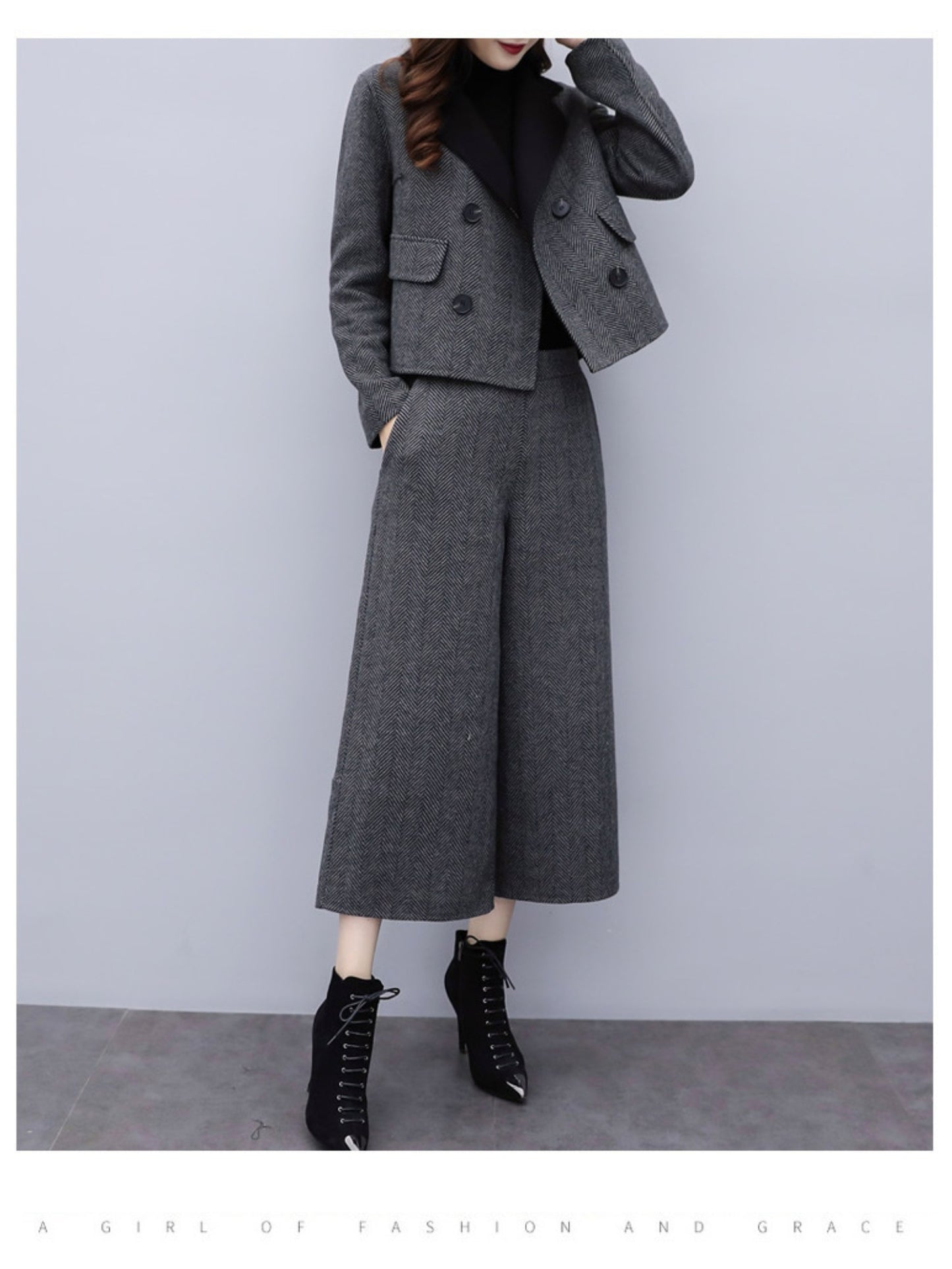 025 Autumn Women’s Two-Piece Herd-Pattern Suit – Wide-Leg Pants & Stylish Coat