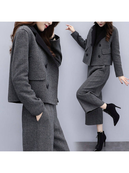 025 Autumn Women’s Two-Piece Herd-Pattern Suit – Wide-Leg Pants & Stylish Coat