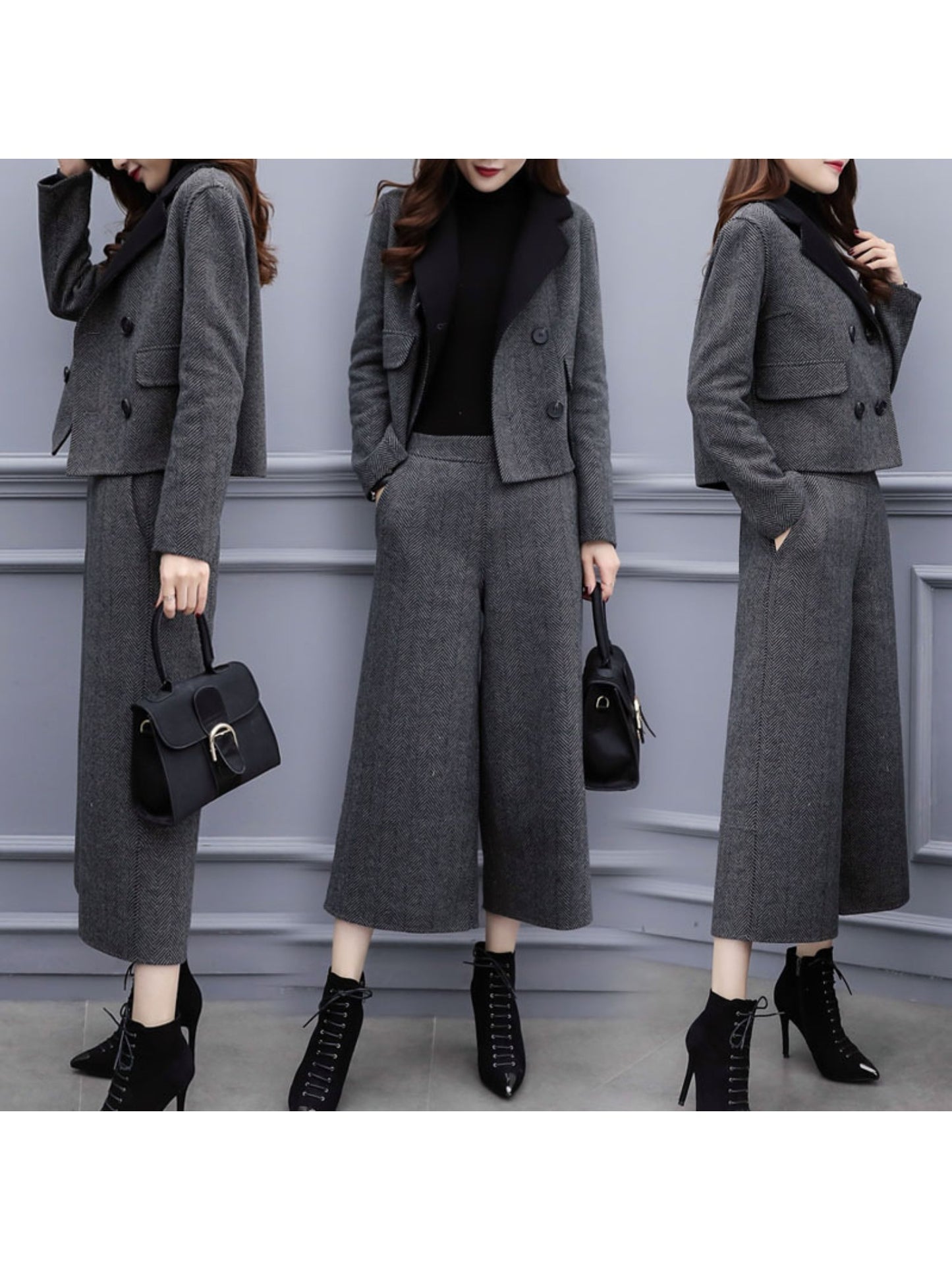 025 Autumn Women’s Two-Piece Herd-Pattern Suit – Wide-Leg Pants & Stylish Coat