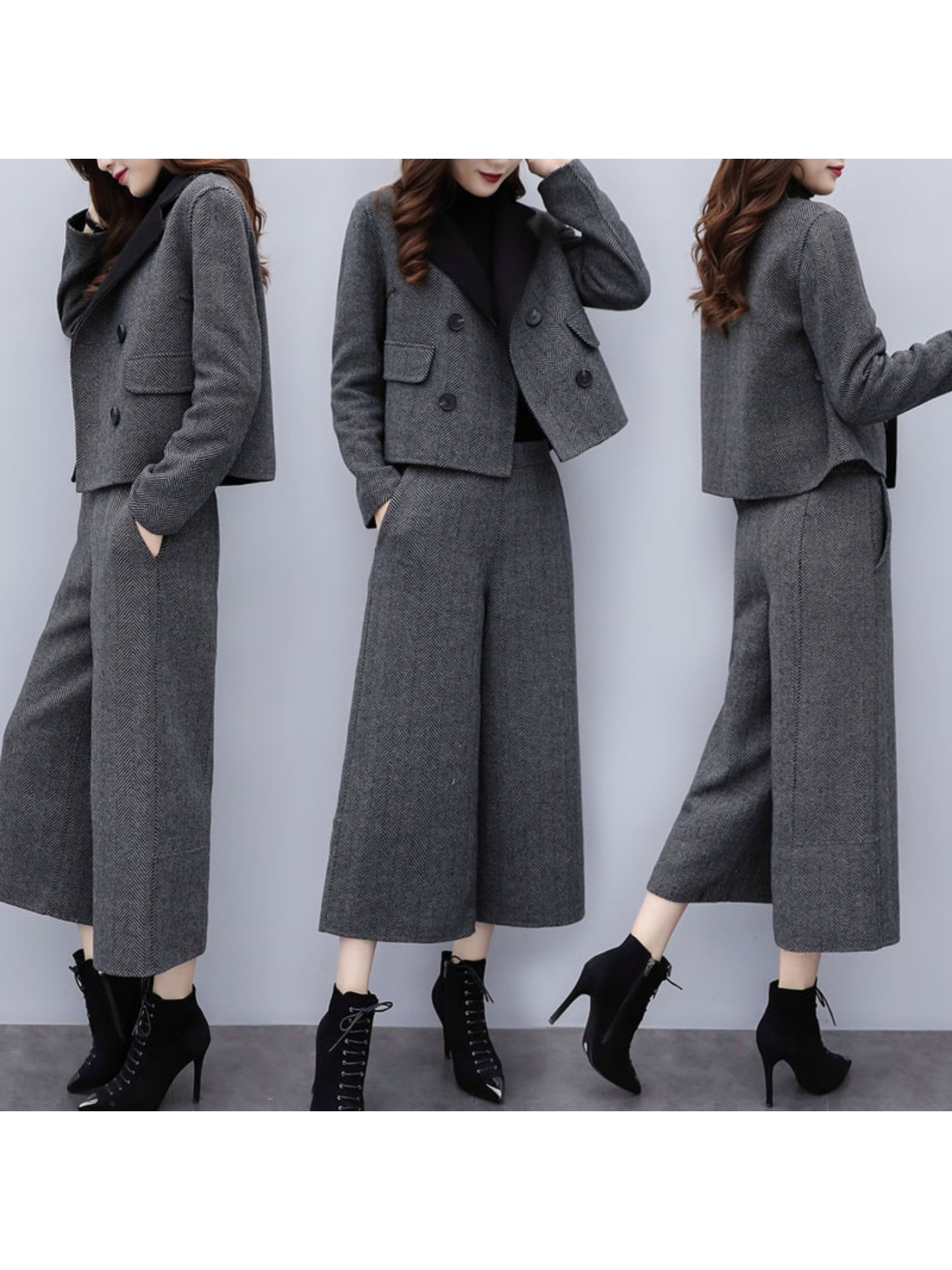 025 Autumn Women’s Two-Piece Herd-Pattern Suit – Wide-Leg Pants & Stylish Coat