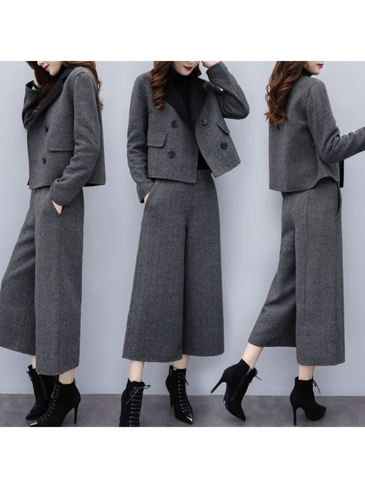 025 Autumn Women’s Two-Piece Herd-Pattern Suit – Wide-Leg Pants & Stylish Coat