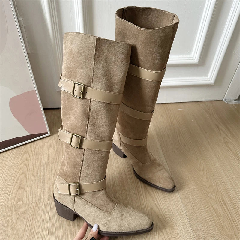 Women’s Belt Buckle High Boots – Party & Vintage Look