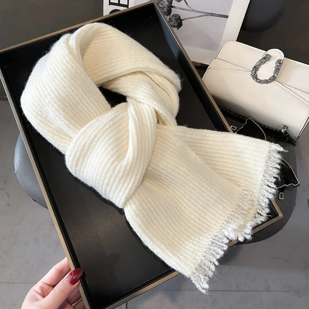 Scarf Women's Winter Cashmere Double-sided Versatile Student Couple Knitted Warm Vintage Scarf 2025 Alpaca Wool Scarf for Warmth