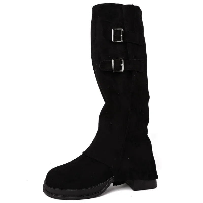 Elegant Thick Heel Long Booties – Autumn & Winter