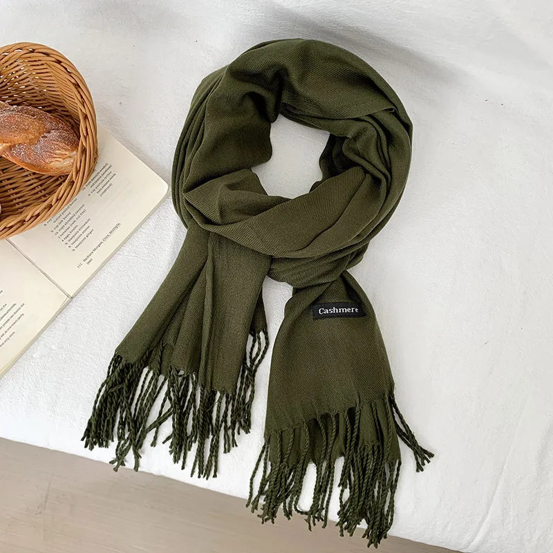 Spring and Autumn Solid Color Scarf Women Korean Fashion Cashmere Soft Winter Warm Scarves Hijab Female Long Headband Shawl Wrap