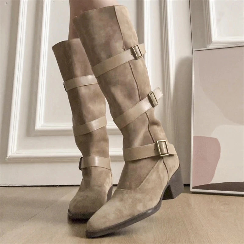 Women’s Belt Buckle High Boots – Party & Vintage Look