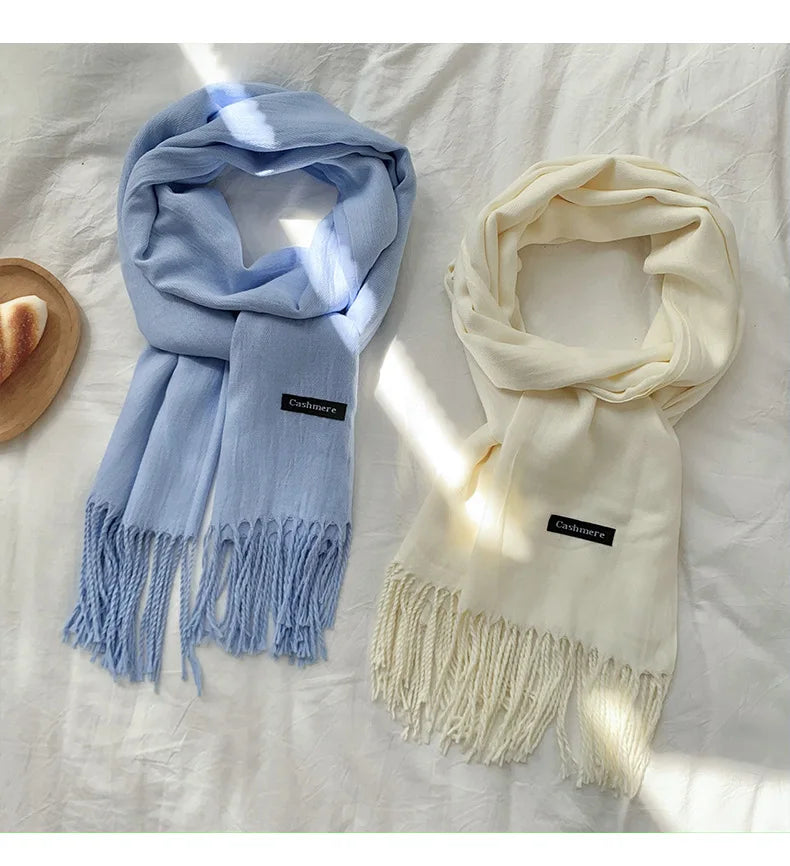 Spring and Autumn Solid Color Scarf Women Korean Fashion Cashmere Soft Winter Warm Scarves Hijab Female Long Headband Shawl Wrap