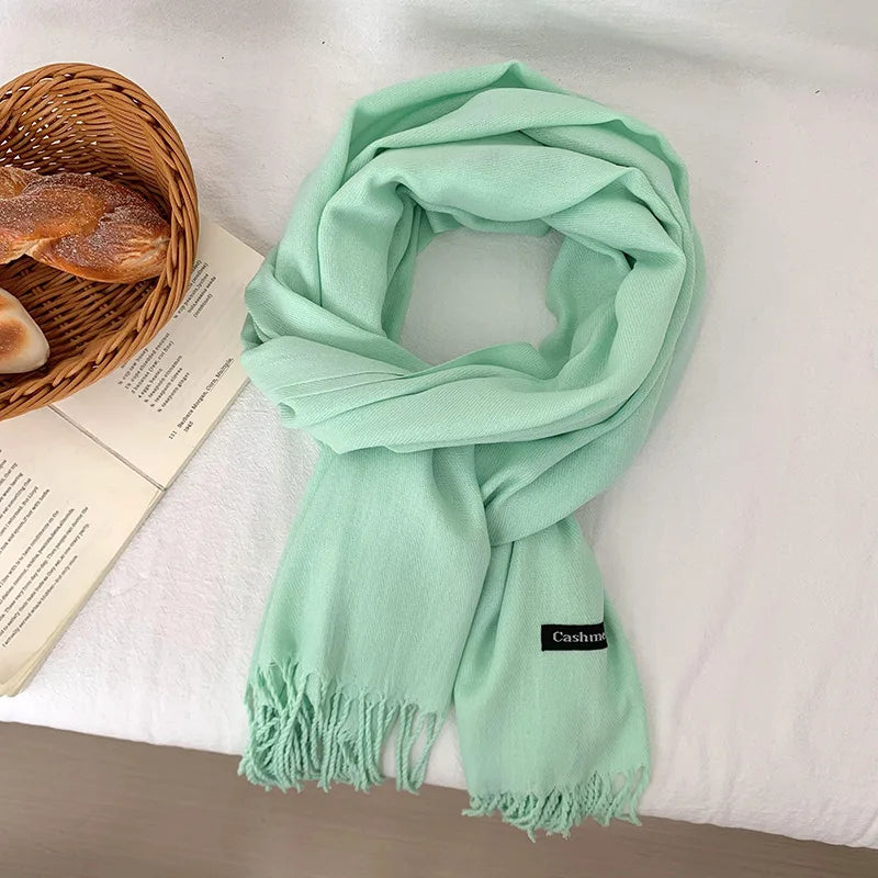 Spring and Autumn Solid Color Scarf Women Korean Fashion Cashmere Soft Winter Warm Scarves Hijab Female Long Headband Shawl Wrap