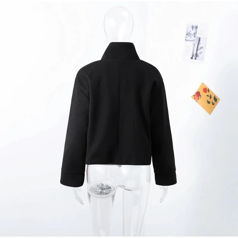 Urban Black Woolen Long Coat Women 2025 Winter Warm Jacket