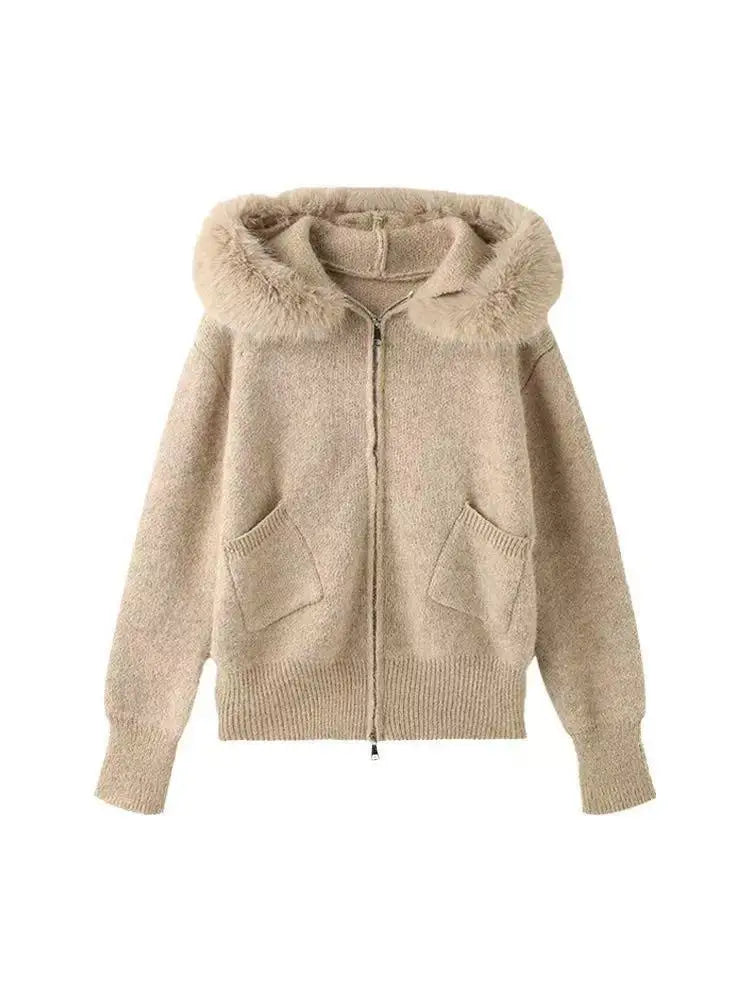 Faux Fur Hooded Knit Cardigan | Cozy Korean Look