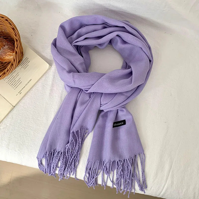 Spring and Autumn Solid Color Scarf Women Korean Fashion Cashmere Soft Winter Warm Scarves Hijab Female Long Headband Shawl Wrap