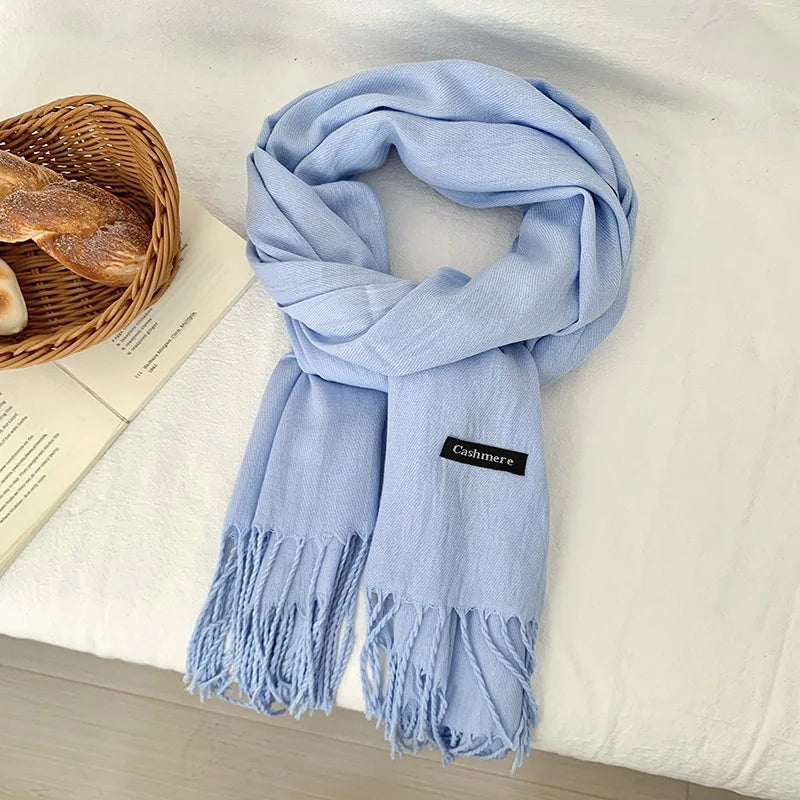 Spring and Autumn Solid Color Scarf Women Korean Fashion Cashmere Soft Winter Warm Scarves Hijab Female Long Headband Shawl Wrap