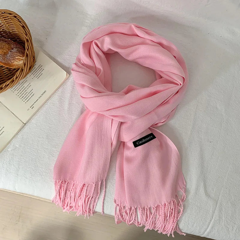 Spring and Autumn Solid Color Scarf Women Korean Fashion Cashmere Soft Winter Warm Scarves Hijab Female Long Headband Shawl Wrap