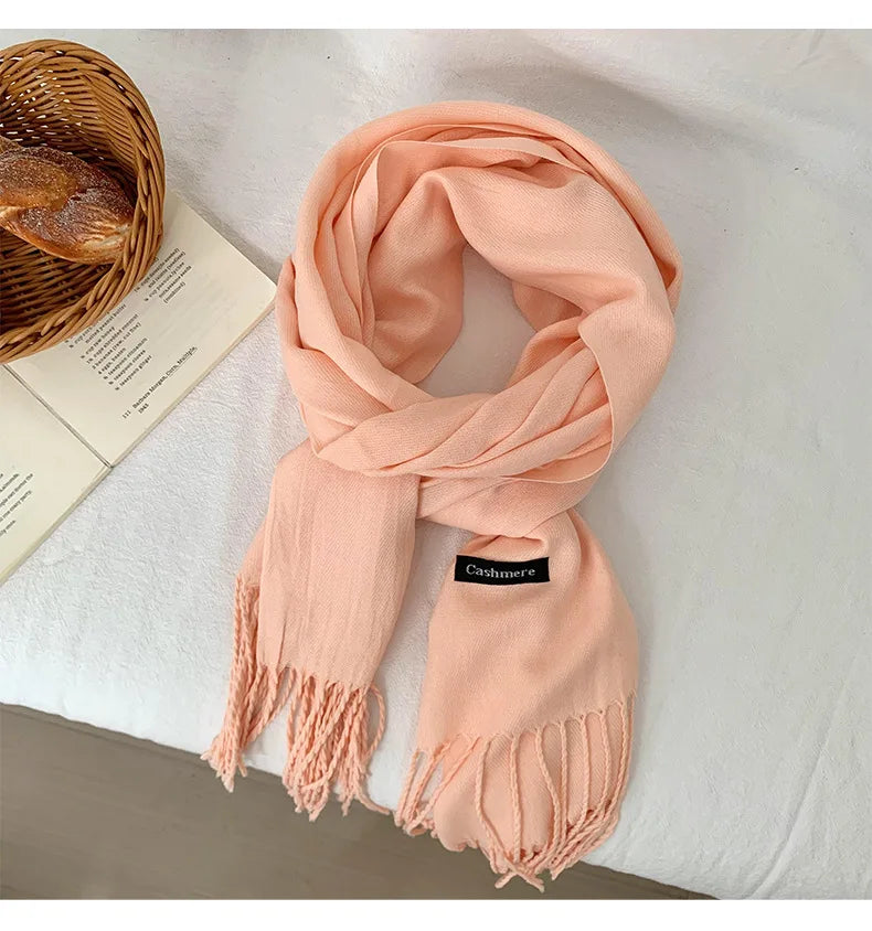 Spring and Autumn Solid Color Scarf Women Korean Fashion Cashmere Soft Winter Warm Scarves Hijab Female Long Headband Shawl Wrap