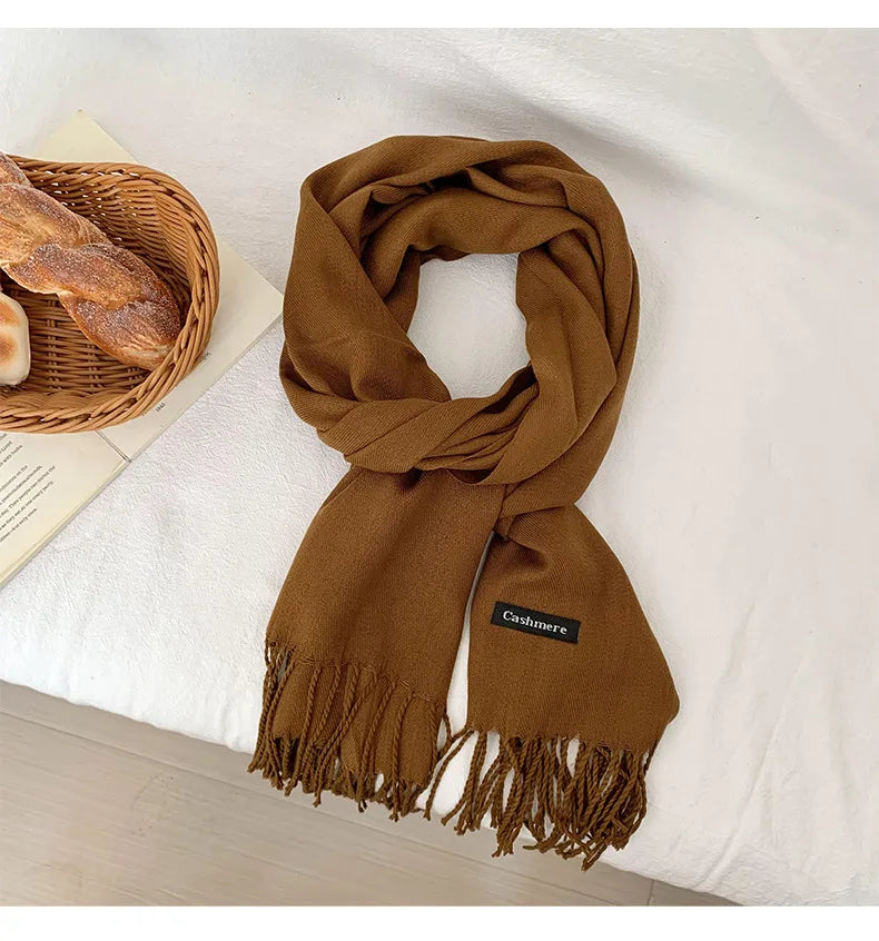 Spring and Autumn Solid Color Scarf Women Korean Fashion Cashmere Soft Winter Warm Scarves Hijab Female Long Headband Shawl Wrap