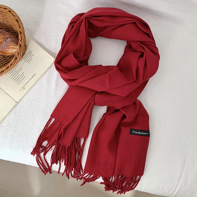 Spring and Autumn Solid Color Scarf Women Korean Fashion Cashmere Soft Winter Warm Scarves Hijab Female Long Headband Shawl Wrap