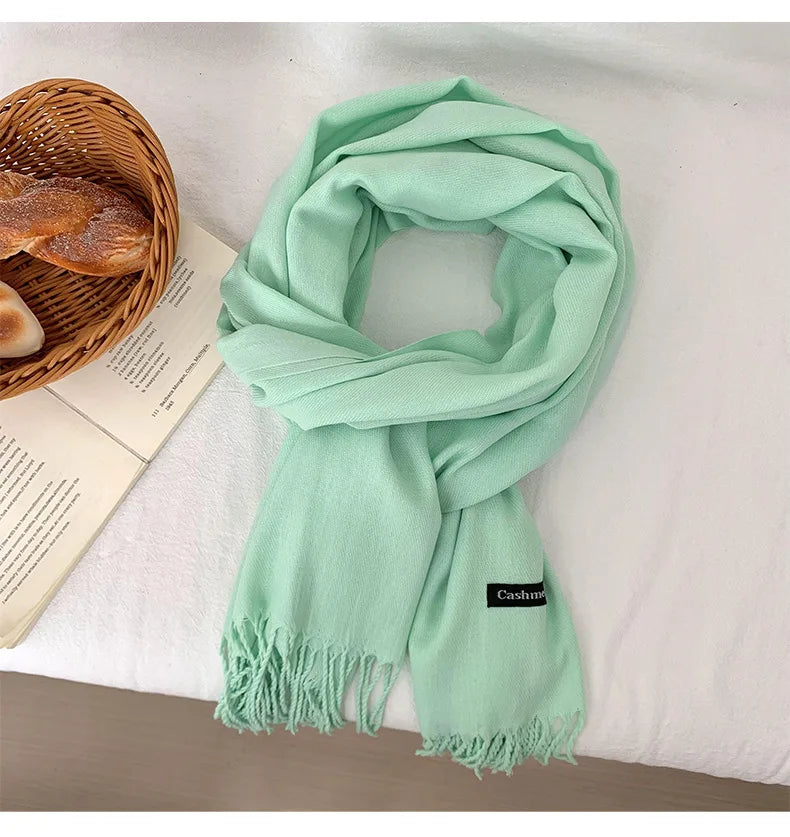 Spring and Autumn Solid Color Scarf Women Korean Fashion Cashmere Soft Winter Warm Scarves Hijab Female Long Headband Shawl Wrap