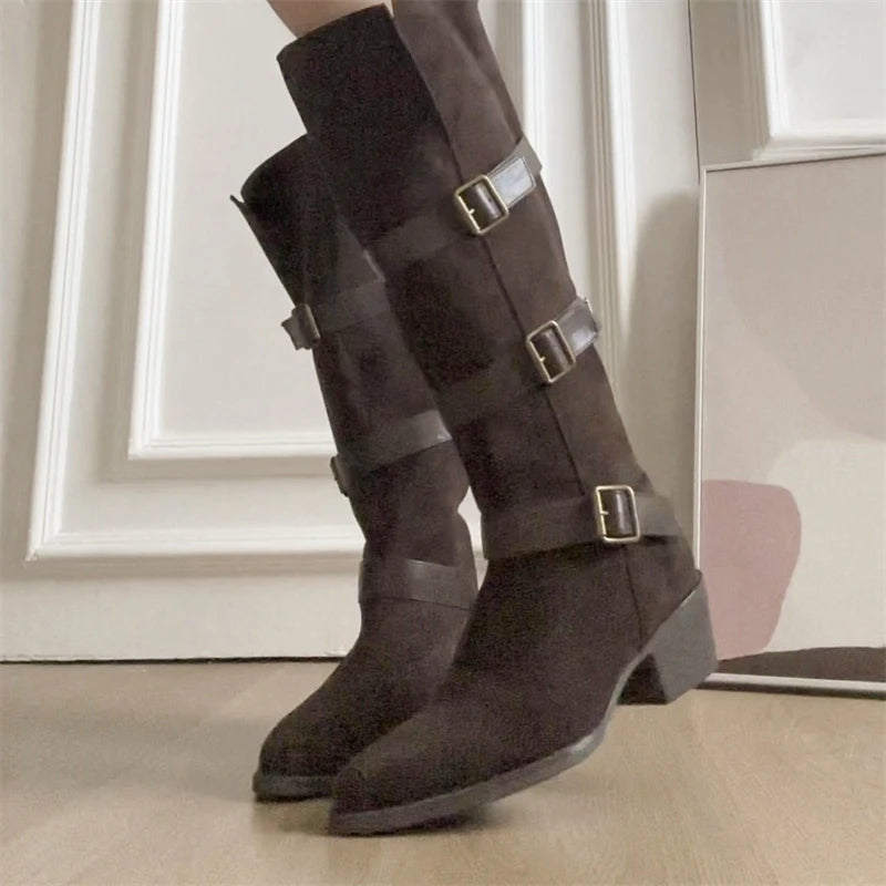 Women’s Belt Buckle High Boots – Party & Vintage Look