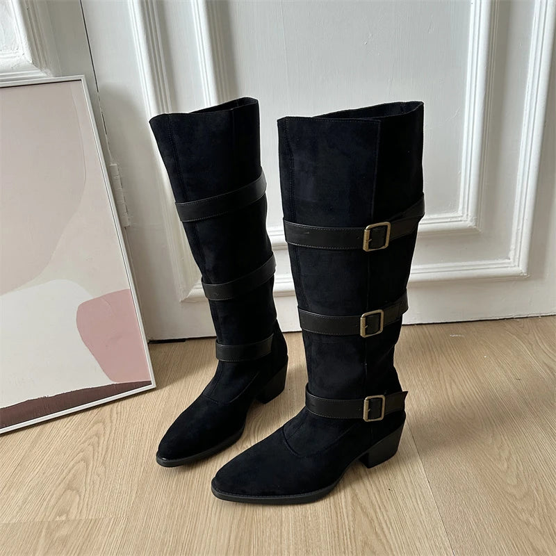 Women’s Belt Buckle High Boots – Party & Vintage Look