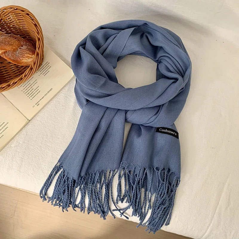 Spring and Autumn Solid Color Scarf Women Korean Fashion Cashmere Soft Winter Warm Scarves Hijab Female Long Headband Shawl Wrap
