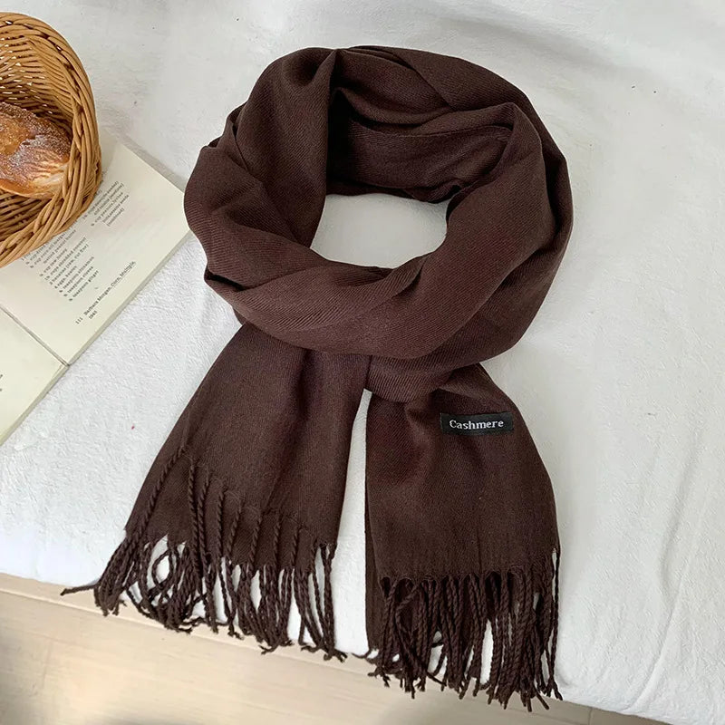 Spring and Autumn Solid Color Scarf Women Korean Fashion Cashmere Soft Winter Warm Scarves Hijab Female Long Headband Shawl Wrap
