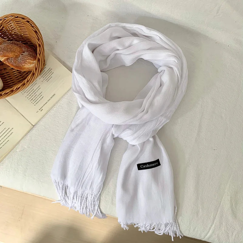 Spring and Autumn Solid Color Scarf Women Korean Fashion Cashmere Soft Winter Warm Scarves Hijab Female Long Headband Shawl Wrap