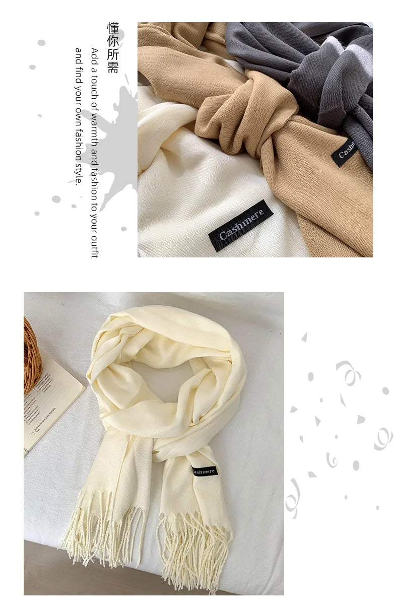 Spring and Autumn Solid Color Scarf Women Korean Fashion Cashmere Soft Winter Warm Scarves Hijab Female Long Headband Shawl Wrap