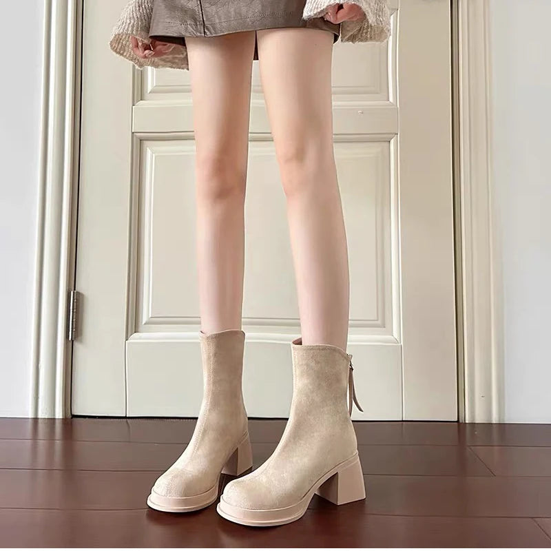 Elegant Thick Heel Long Booties – Autumn & Winter