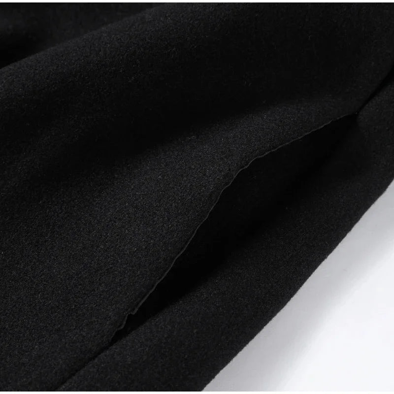 Urban Black Woolen Long Coat Women 2025 Winter Warm Jacket