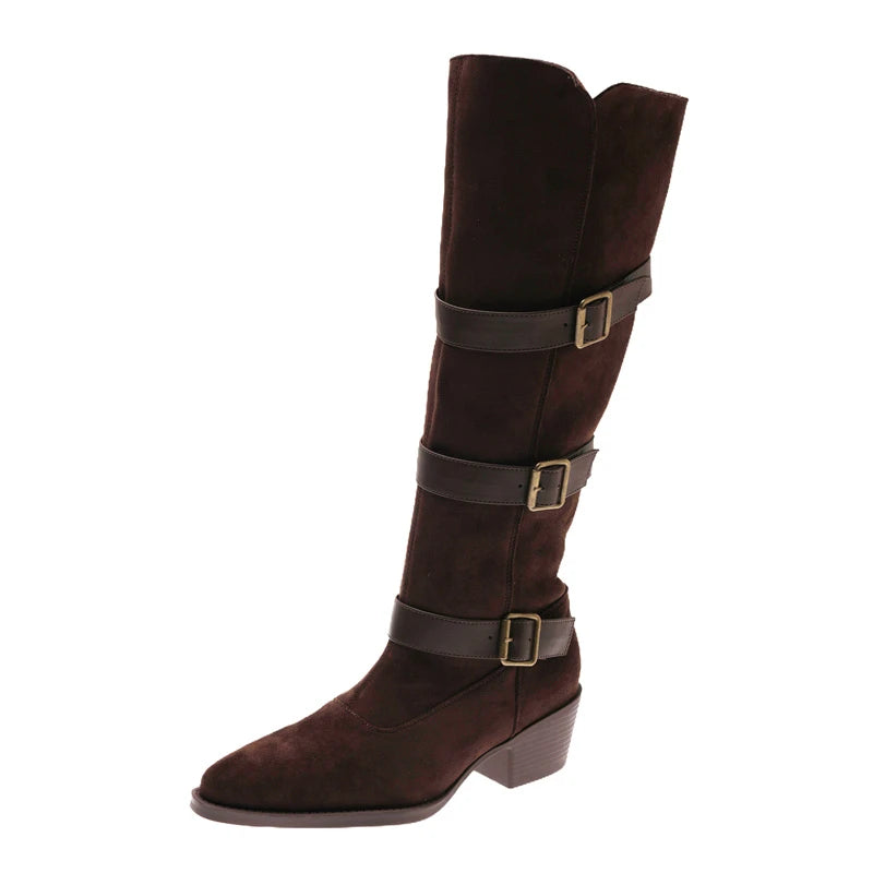 Women’s Belt Buckle High Boots – Party & Vintage Look