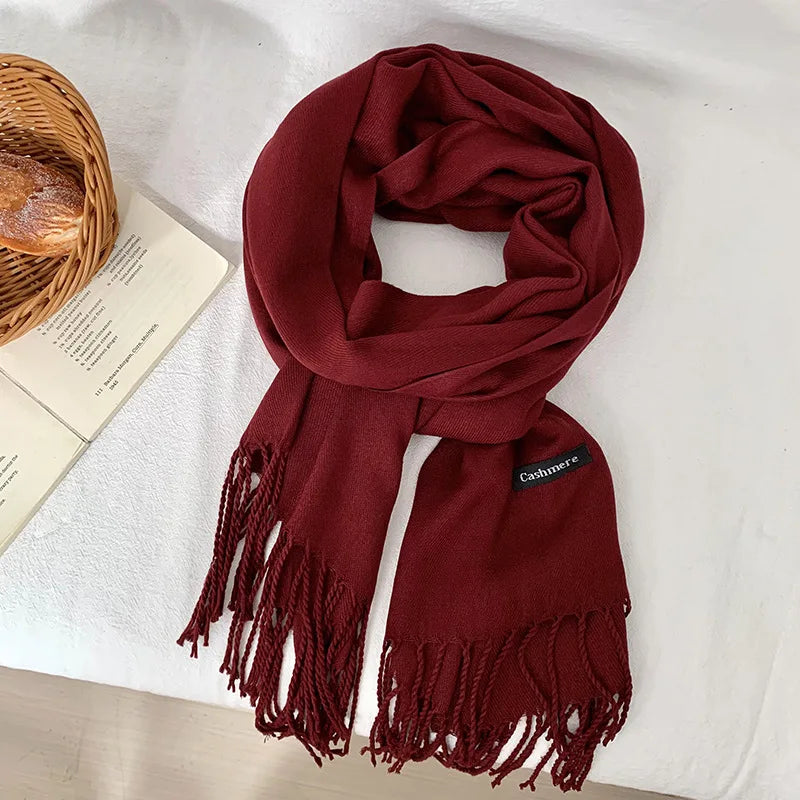 Spring and Autumn Solid Color Scarf Women Korean Fashion Cashmere Soft Winter Warm Scarves Hijab Female Long Headband Shawl Wrap