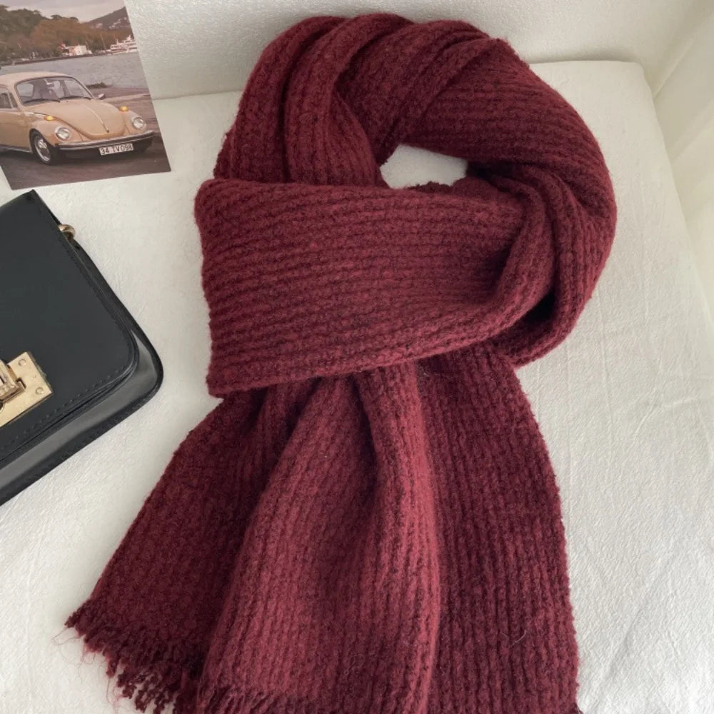 Scarf Women's Winter Cashmere Double-sided Versatile Student Couple Knitted Warm Vintage Scarf 2025 Alpaca Wool Scarf for Warmth