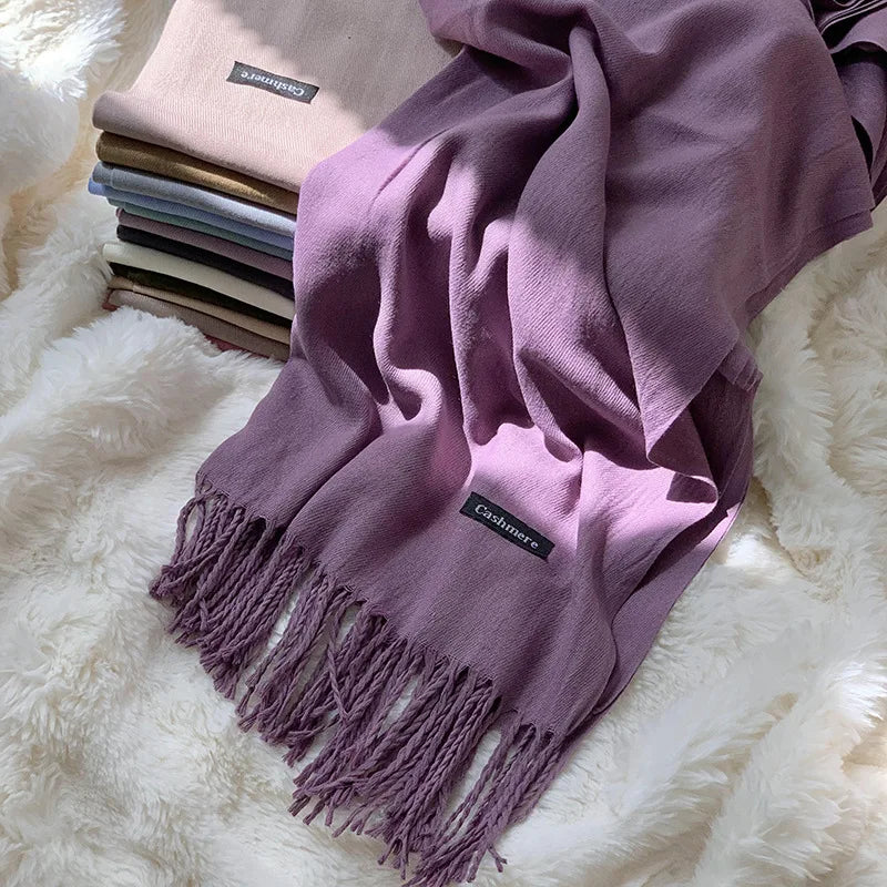 Spring and Autumn Solid Color Scarf Women Korean Fashion Cashmere Soft Winter Warm Scarves Hijab Female Long Headband Shawl Wrap