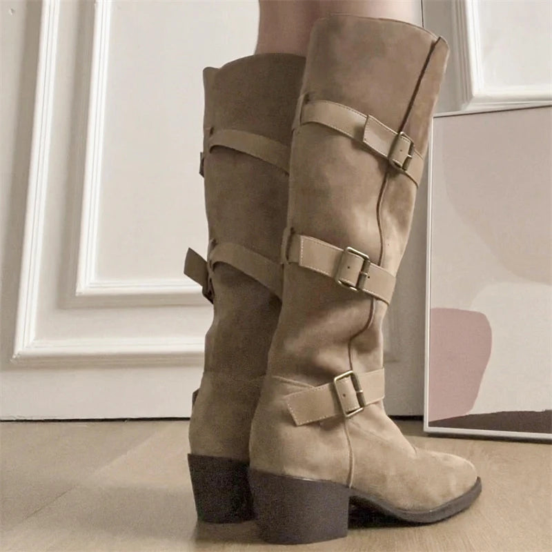 Women’s Belt Buckle High Boots – Party & Vintage Look