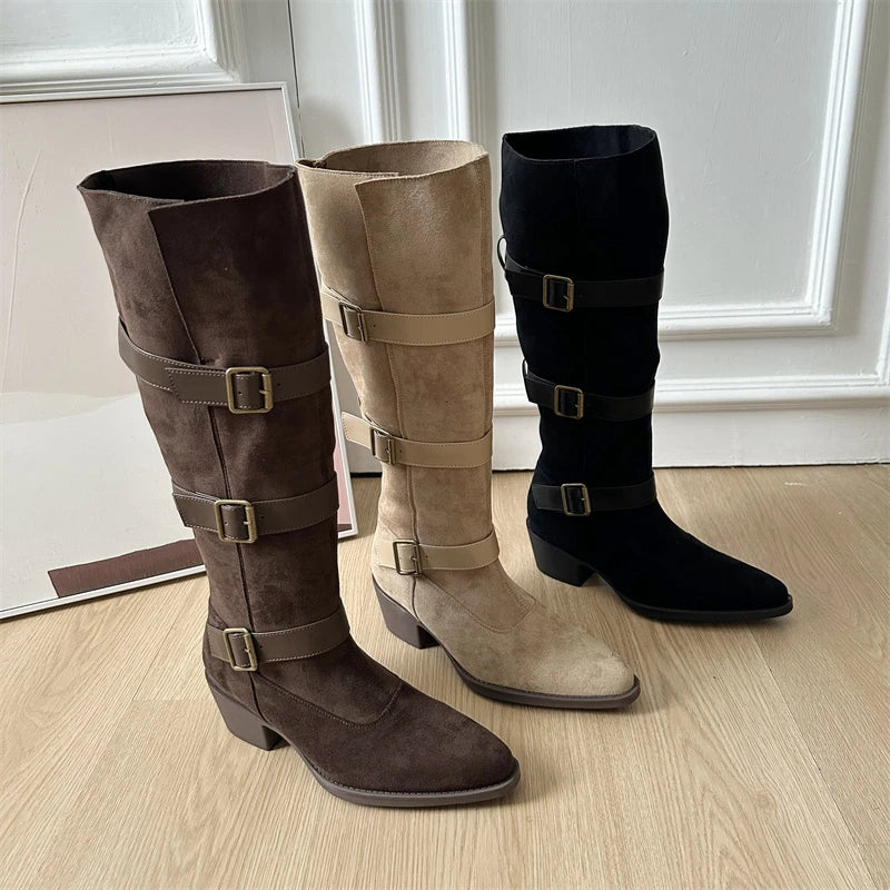 Women’s Belt Buckle High Boots – Party & Vintage Look