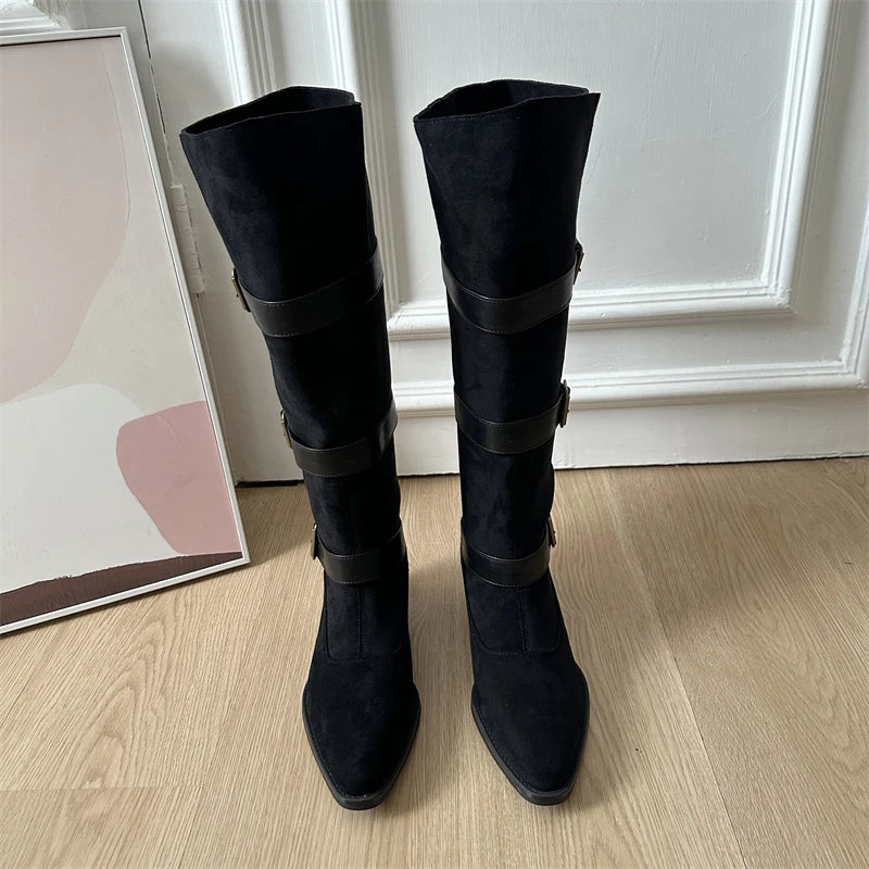 Women’s Belt Buckle High Boots – Party & Vintage Look
