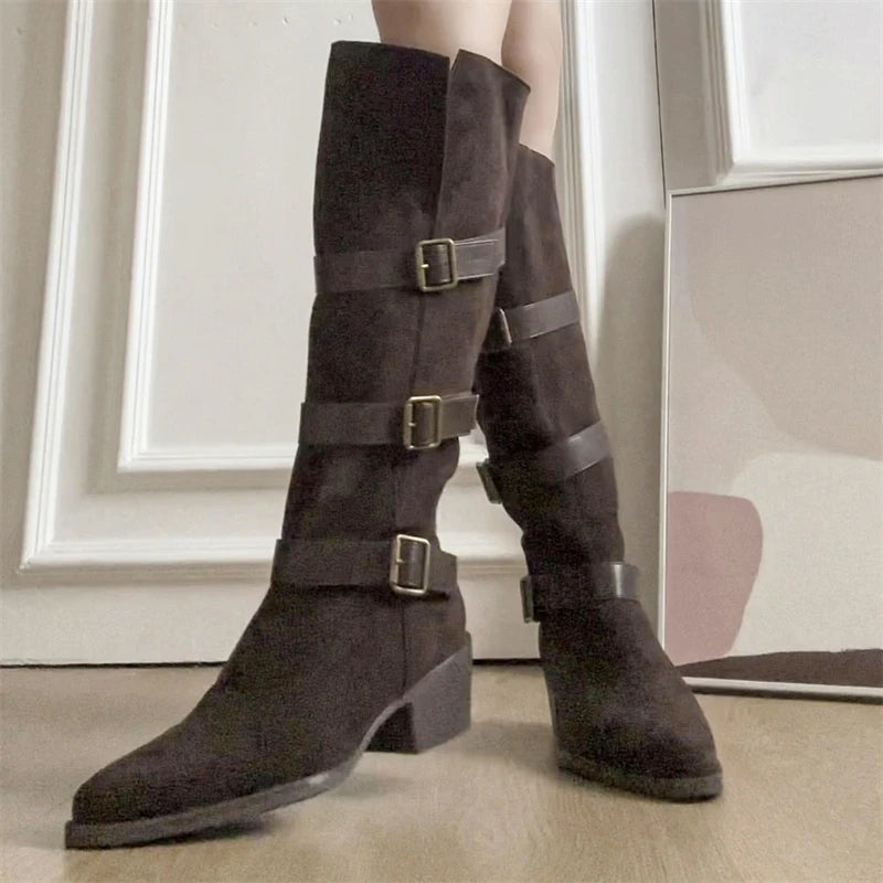 Women’s Belt Buckle High Boots – Party & Vintage Look