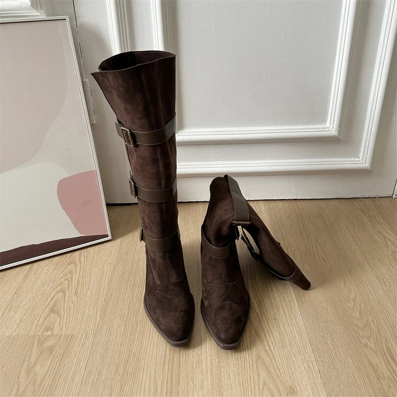 Women’s Belt Buckle High Boots – Party & Vintage Look
