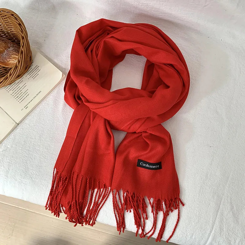 Spring and Autumn Solid Color Scarf Women Korean Fashion Cashmere Soft Winter Warm Scarves Hijab Female Long Headband Shawl Wrap