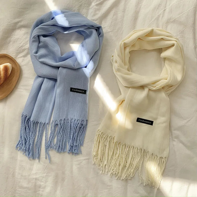 Spring and Autumn Solid Color Scarf Women Korean Fashion Cashmere Soft Winter Warm Scarves Hijab Female Long Headband Shawl Wrap