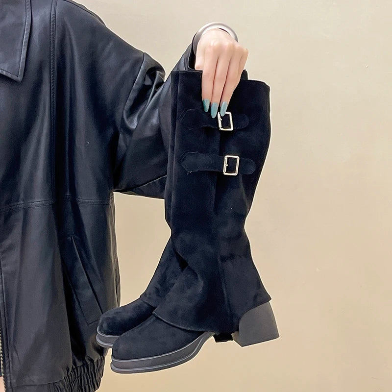 Elegant Thick Heel Long Booties – Autumn & Winter