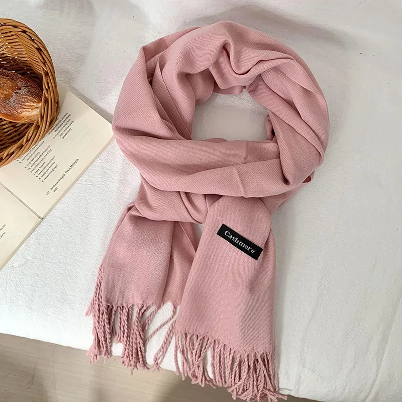 Spring and Autumn Solid Color Scarf Women Korean Fashion Cashmere Soft Winter Warm Scarves Hijab Female Long Headband Shawl Wrap