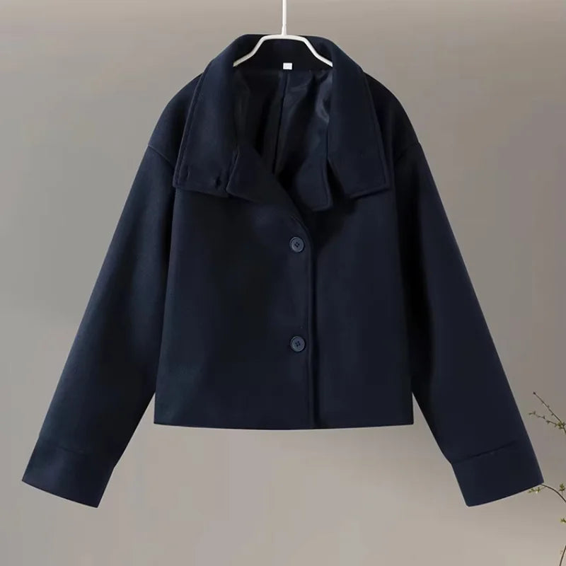 Urban Black Woolen Long Coat Women 2025 Winter Warm Jacket