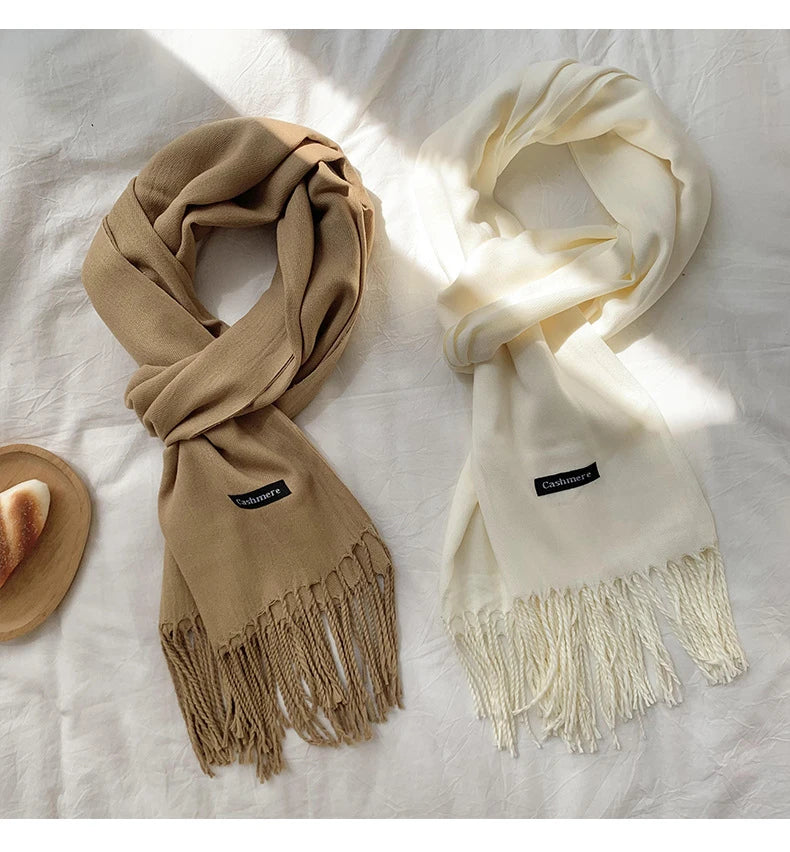 Spring and Autumn Solid Color Scarf Women Korean Fashion Cashmere Soft Winter Warm Scarves Hijab Female Long Headband Shawl Wrap