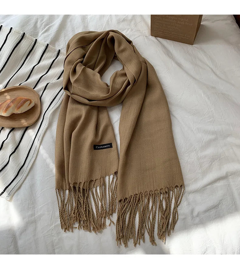 Spring and Autumn Solid Color Scarf Women Korean Fashion Cashmere Soft Winter Warm Scarves Hijab Female Long Headband Shawl Wrap