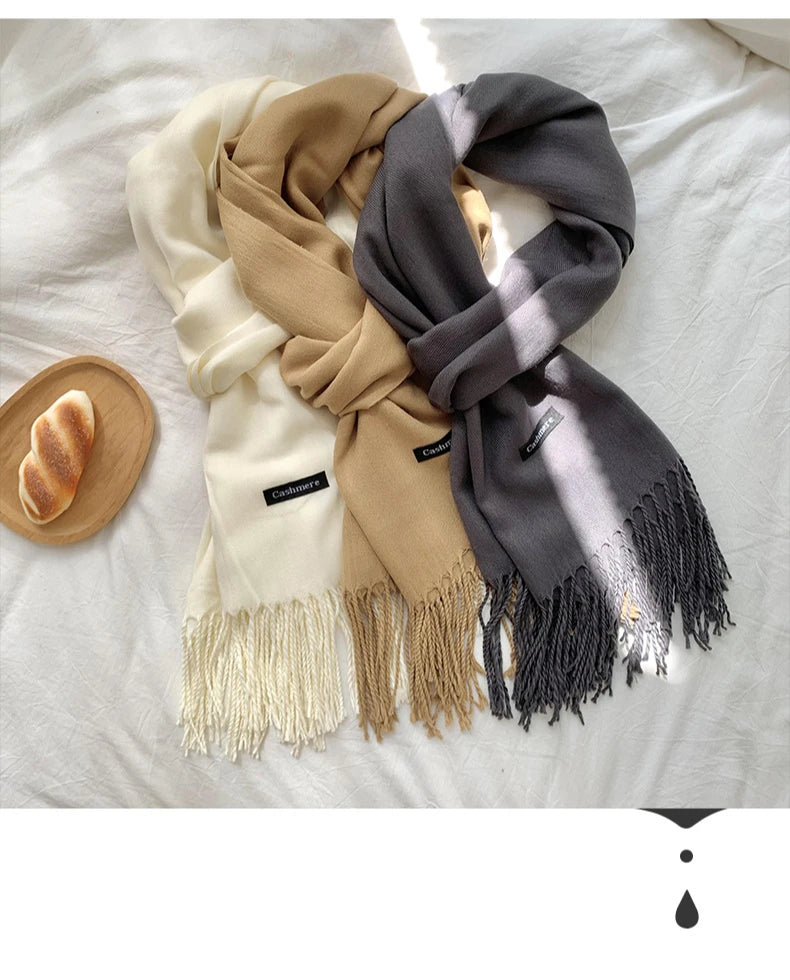 Spring and Autumn Solid Color Scarf Women Korean Fashion Cashmere Soft Winter Warm Scarves Hijab Female Long Headband Shawl Wrap