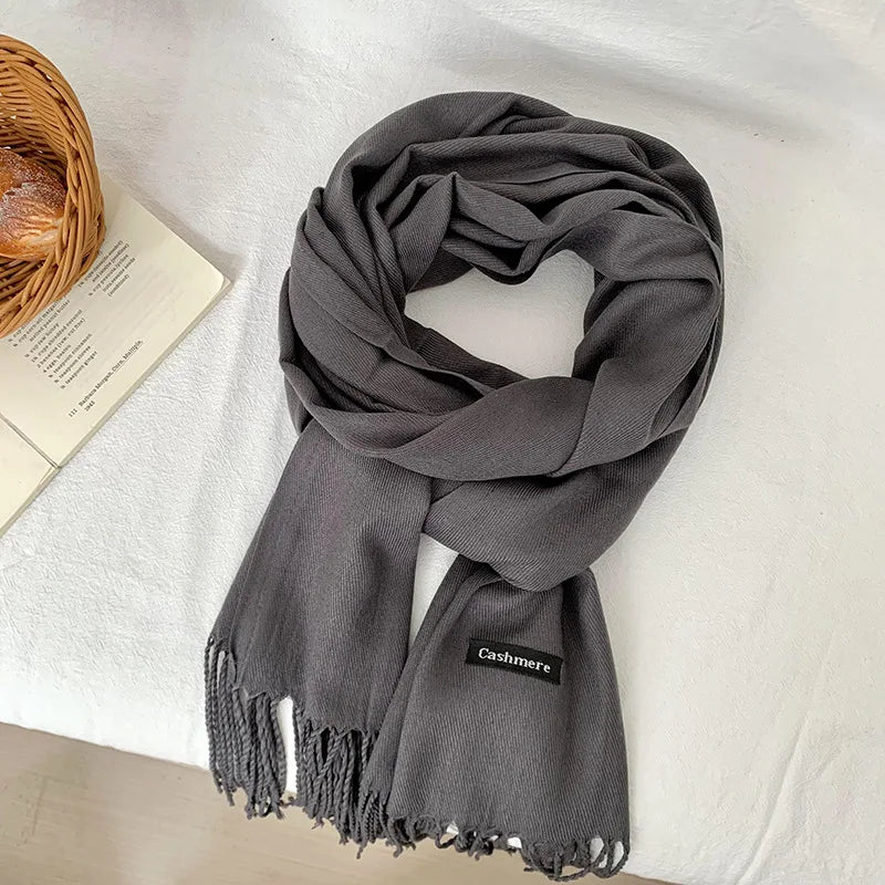 Spring and Autumn Solid Color Scarf Women Korean Fashion Cashmere Soft Winter Warm Scarves Hijab Female Long Headband Shawl Wrap