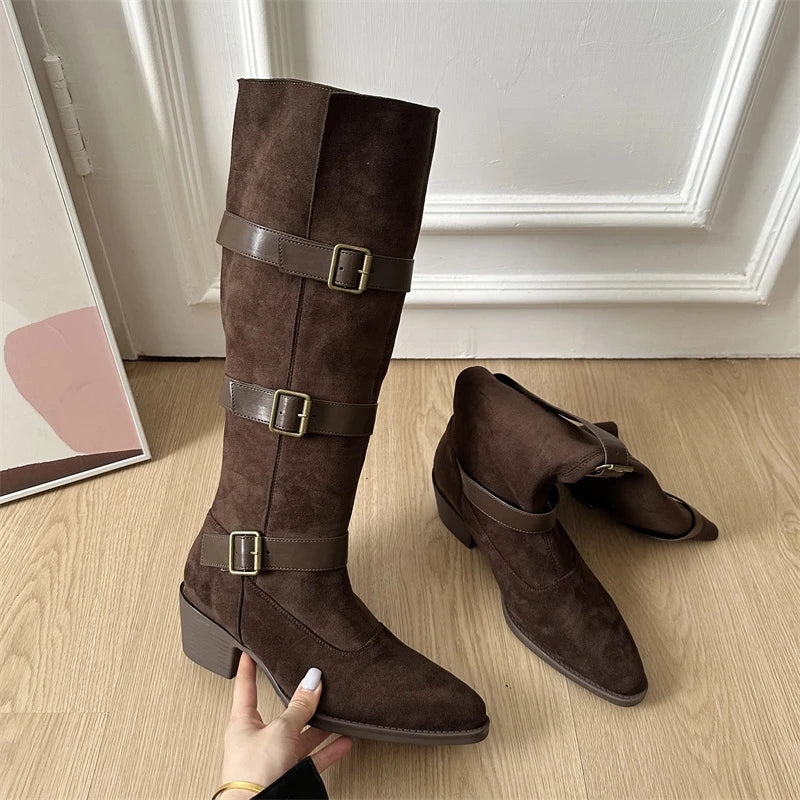 Women’s Belt Buckle High Boots – Party & Vintage Look