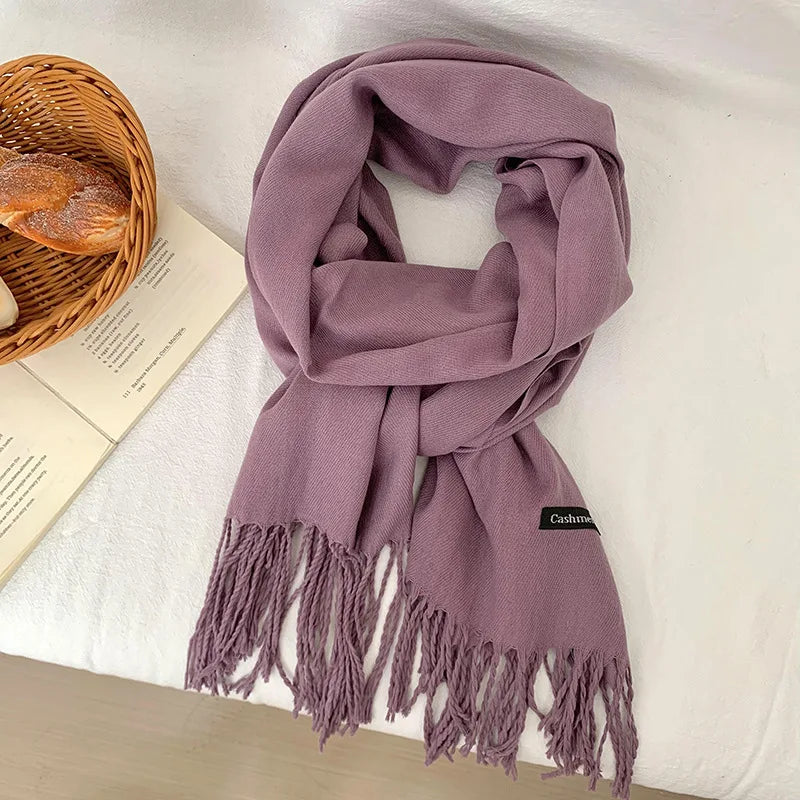 Spring and Autumn Solid Color Scarf Women Korean Fashion Cashmere Soft Winter Warm Scarves Hijab Female Long Headband Shawl Wrap