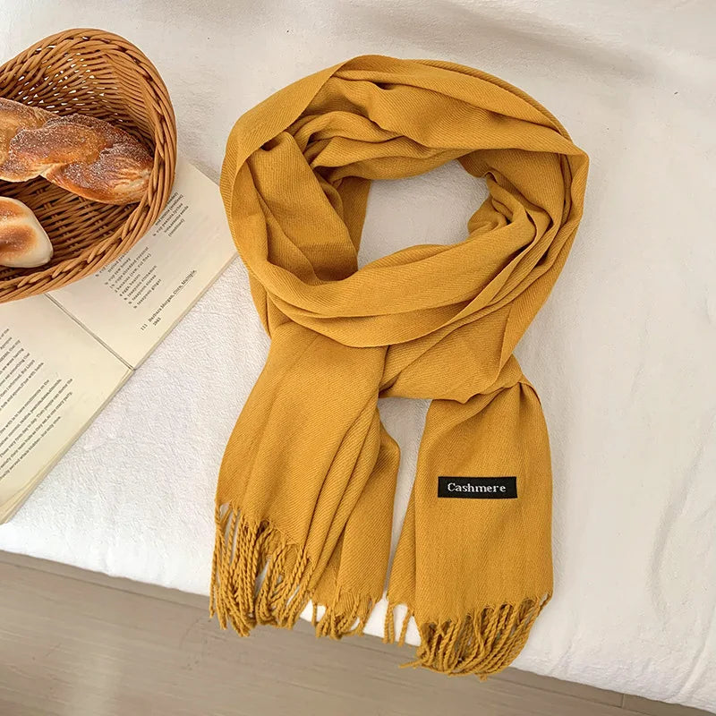 Spring and Autumn Solid Color Scarf Women Korean Fashion Cashmere Soft Winter Warm Scarves Hijab Female Long Headband Shawl Wrap